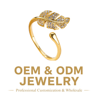 Anillo Abierto Delicado con Hoja Dorada Brillante y Circonitas Redondas, Ajustable, para Uso Diario, Fiestas o como Regalo