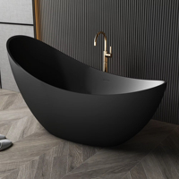 Baignoire autoportante ovale haut de gamme de luxe écologique en pierre artificielle à surface mate noire pour hôtel contemporain