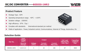 Module isolé B0505S-1WR3 5V 1W, convertisseur DC DC, 1 sortie 5V 200mA, entrée 4.5V - 5.5V - Product Image 4