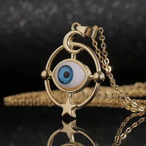 18k सोने की प्लेटेड पीतल फैशन खोखले क्लैविकल चेन गहने महिला दानव आंख चोक रेचक चंद्रमा शैतान आंख पेलेंट हार - Product Image 2