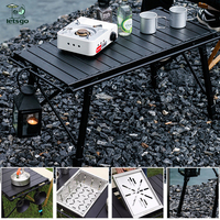 Table roulante de camping en aluminium réglable Table de pique-nique pliante en grain de bois Table de cuisson pour barbecue portable en plein air