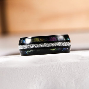 Bague en acier inoxydable pour hommes, incrustation géométrique noire, nacre colorée, bijoux de mariage SA1228 - Product Image 3