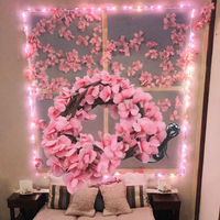 Lampu LED Bunga Buatan Putih Hangat, Lampu Ranting Lentur, Lampu String Bunga Sakura, Dekorasi Dinding Kamar Tidur Modern, Ditenagai USB, Dilengkapi Remote
