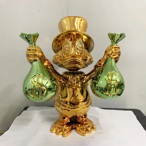 Individuelle Harz Kunst und Handwerk Donald Duck elektropathische Skulptur mit Geldbeutel Skulptur für Weihnachts-Hausdekoration