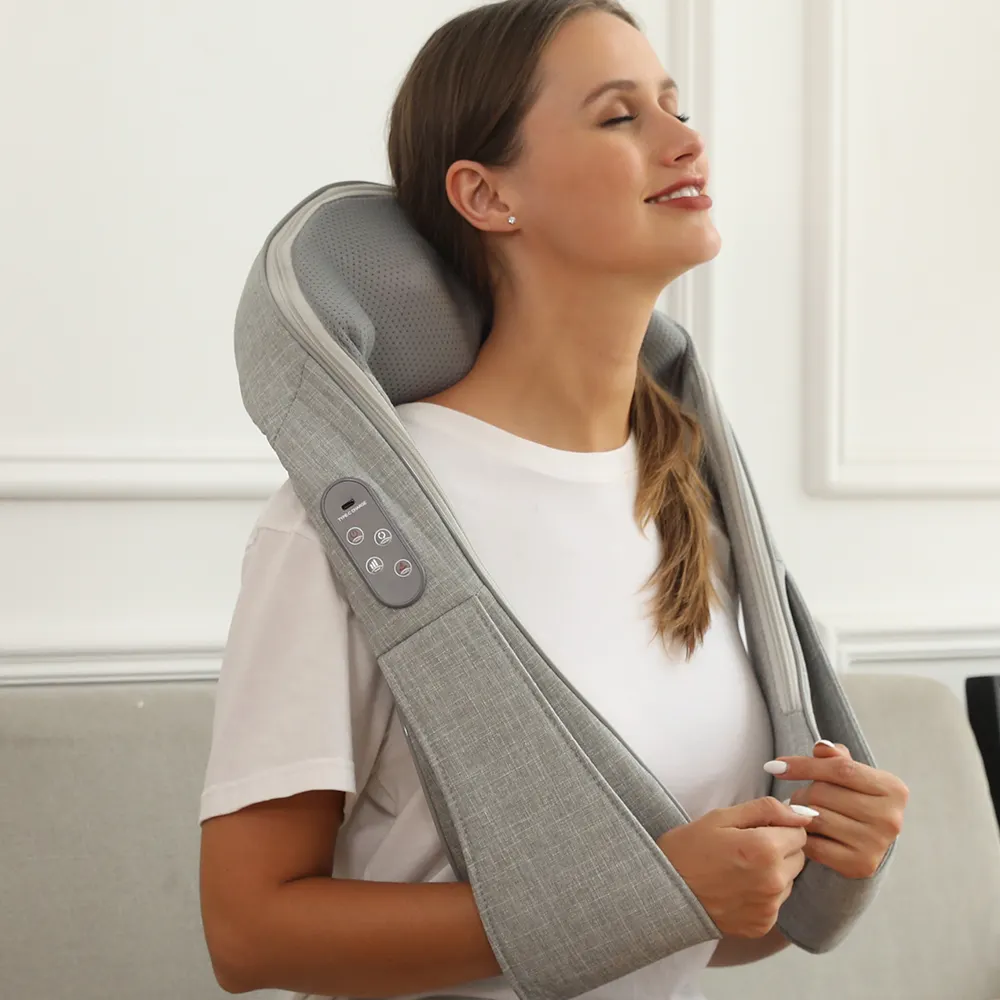 LUYAO OEM ODM heating shiatsu rechargeable type-c charging deep kneading neck electric home kneading shoulder massager