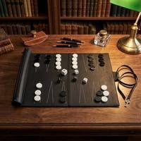 Jeu de Backgammon Portable de Luxe en Cuir PU Fait Main avec Jetons et Dés – Idéal pour les Voyages en Extérieur – Excellent Cadeau