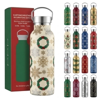 Bouteille d'eau personnalisée pour cadeau de Noël, 500 ml, gobelet en acier inoxydable 304 avec couvercle personnalisé pour la série de décorations de Noël