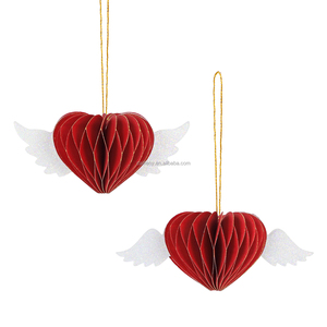 Decorazioni di san valentino ornamento a nido d'ape argento <span class=keywords><strong>angelo</strong></span> ala <span class=keywords><strong>con</strong></span> cuore rosso per le decorazioni - Product Image 3