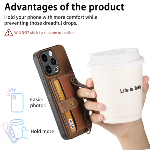 Étui portefeuille avec porte-cartes pour iPhone 15, bracelet en cuir PU rétro, béquille, couverture de téléphone pour iPhone 15 Pro Max - Product Image 4