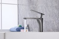 Grifo Mezclador Termostático Cromado Moderno para Lavabo Escolar con Ahorro de Agua, Cuerpo de Latón, Cartucho Cerámico, Monomando, Montaje en Encimera, CE