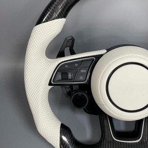 Volant <span class=keywords><strong>sport</strong></span> avec cuir blanc et fibre de carbone, équipé d'un bouton de commande LCD, compatible avec les séries <span class=keywords><strong>Audi</strong></span> <span class=keywords><strong>A1</strong></span>-A8, Q3-Q8, TT et R8 - Product Image 3