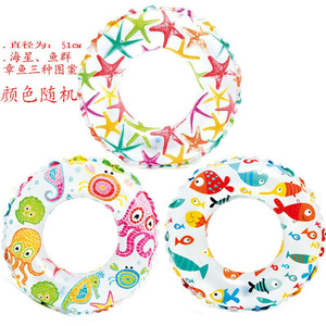 <b>Inflatable</b> Swim Ring For Children 51cm Diameter Printed Sea Creatures Pattern Swimming Pool <b>Float</b> - Product Image 1