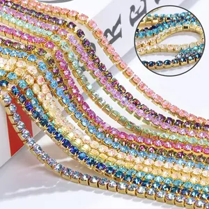 Wholesale K9 High Quality Copper Colorful Mocha Fluorescent Glitter Rhinestone Cup Chain Clothing Accessories