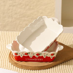 Livraison gratuite sur une assiette créative en céramique gaufrée motif fraise pour salade de légumes et fruits, plat de cuisson en céramique de haute qualité pour usage domestique, adapté - Product Image 4