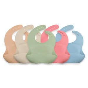 Cetak Kustom Bpa Gratis Food Grade Makan Anak Antiair Bayi Silikon Set Bib Bayi Silikon Warna-warni Bib