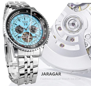 Montre homme JARAGAR JAR034 Flying Series TFN, cadran <span class=keywords><strong>bleu</strong></span> avec échelle, design en acier inoxydable, montre automatique mécanique de luxe haut de gamme - Product Image 3