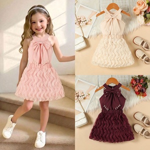 Completo due pezzi per bambina stile principessa: top con fiocco e <span class=keywords><strong>gonna</strong></span> in <span class=keywords><strong>tulle</strong></span> a strati, ideale per feste, matrimoni e uso quotidiano - Product Image 2
