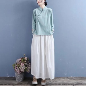 Women's Traditional Chinese Style Stand Collar Shirt Long Sleeve Embroidered Purple Slim Fit Spring Autumn Base Layer - Product Image 3