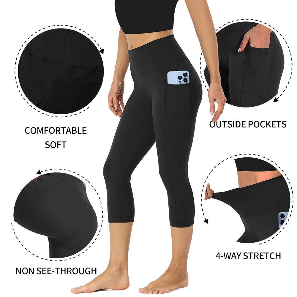 Women's High-Waisted Casual Knitted Yoga Leggings with Pockets Breathable & Anti-Bacterial Ankle-Length for Workout Fitness