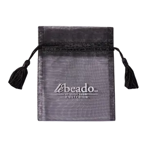 Bolsa de organza para regalos, bolsa de joyería transparente con cordón y logotipo personalizado