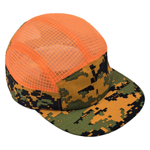 Gorra de béisbol trucker personalizada de malla naranja <span class=keywords><strong>Blaze</strong></span> con visera plana sin estructura para hombre, de secado rápido, camuflaje naranja, para campamento, deporte y running. - Product Image 1
