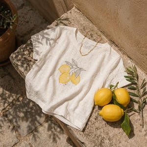 Camiseta Corta Blanca para Mujer con Bordado de Limón, Cuello Redondo, Manga Corta, Estilo Casual de Verano, 100% Algodón Jersey - Product Image 6