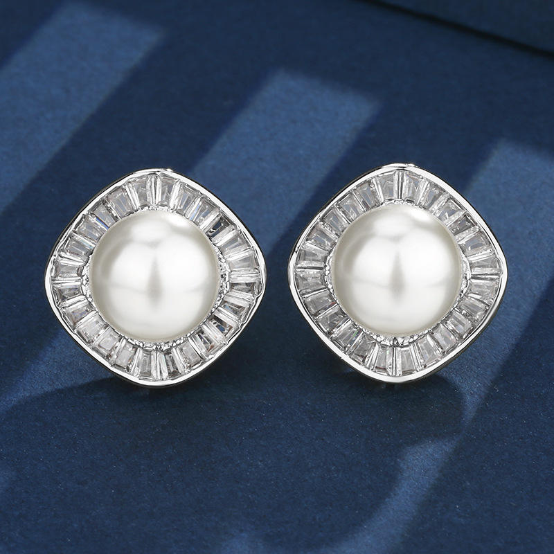 Platinum beaded stud earrings