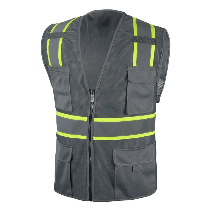 Chaleco de seguridad de malla con logotipo personalizado, ropa de trabajo protectora de alta visibilidad, chaleco con múltiples bolsillos, chaquetas de seguridad, ropa reflectante de trabajo reflectante