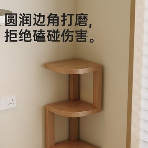 Solid Wood Corner <b>Shelf</b> <b>Wall</b> <b>Mounted</b> 4 Tier Natural Wood Color Bedroom Bedside Storage Organizer - Product Image 3