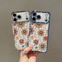 Coque de téléphone portable de luxe avec électroplaqué floral et protection anti-chute aux quatre coins pour iPhone 16 15 14 18 12 17 Pro Max, coque arrière Funda