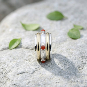 Anillo Giratorio de Cornalina, Plata de Ley 925, Hecho a Mano, Giratorio, Estilo Vintage, Multibanda, Gema Roja, para Bodas y Fiestas, Unisex - Product Image 1