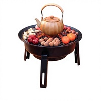Barbecue portable au charbon de bois, modèle CW-015, style minimaliste moderne, avec table de service intégrée pour la préparation du thé, idéal pour les fêtes à domicile