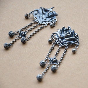 Collier pendentif à fleurs en argent tibétain avec fermeture à bouton, accessoires de bijoux DIY unisexe - Product Image 2