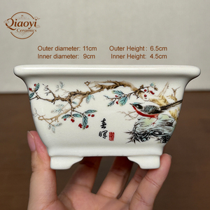 Yixing vaso <span class=keywords><strong>di</strong></span> <span class=keywords><strong>fiori</strong></span> in ceramica smaltata blu e bianca ad alta temperatura al forno piccola pianta quadrata Bonsai foro <span class=keywords><strong>di</strong></span> drenaggio ecologico - Product Image 3