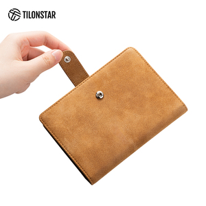 TILONSTAR TPW111 Suede <b>Card</b> <b>Holder</b> Wallet Multiple <b>Cards</b> Storage Minimalist Button Closure Brown Leather Passport <b>Holder</b> - Product Image 3