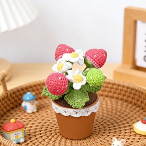 Pot de fleurs en crochet fait main en forme de <span class=keywords><strong>fraise</strong></span>, pot de fleurs en fil tricoté pour la décoration de la maison, cadeau au crochet - Product Image 5