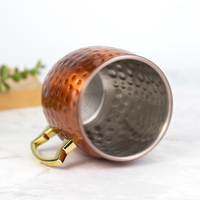 Mug Moscow Mule 550 ml en acier inoxydable 304 plaqué cuivre brillant, tasse martelée pour bière et café