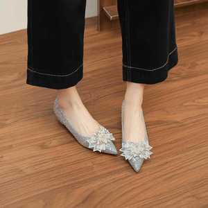 Glitter Pointed Toe <b>Flats</b> With Flower Decoration Wedding <b>Shoes</b> Slip-On All Seasons <b>Flat</b> <b>Bride</b> <b>Shoes</b> - Product Image 3