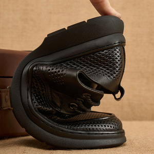Chaussures bateau en cuir à lacets, bout rond, respirantes, chaussures décontractées pour hommes, été, semelle extérieure en caoutchouc, semelle intermédiaire en EVA, doublure en cuir véritable - Product Image 3