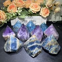 Gros Naturel Grand Brut Bleu Apatite Chevron Améthyste Poli Sculpté À La Main Cristal Point Pour La Méditation