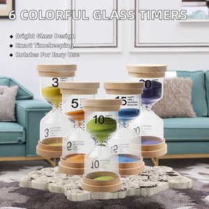 Pack 6 Colorful Modern Rotating Handmade Glass <b>Sand</b> <b>Timer</b> Set 1-30 Min Countdown <b>Timers</b> Precise Timing Eco-Friendly Lightweight - Product Image 2