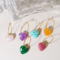 Boucles d'oreilles en forme de cœur pour femmes, pendentif en pierre naturelle, plaqué or, œil de tigre jaune