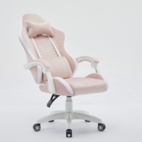 Chaise de bureau inclinable de course, confortable, en velours rose, avec éclairage RGB et télécommande