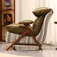 Fauteuil de loisirs vert olive, fauteuil d'appoint rembourré, structure en bois massif, tissu en cuir, siège individuel pour salon
