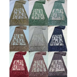 Tissu KC en dentelle géométrique à <span class=keywords><strong>sequins</strong></span> brillants, tulle respirant pour robe de mariée africaine, plusieurs couleurs en stock - Product Image 2