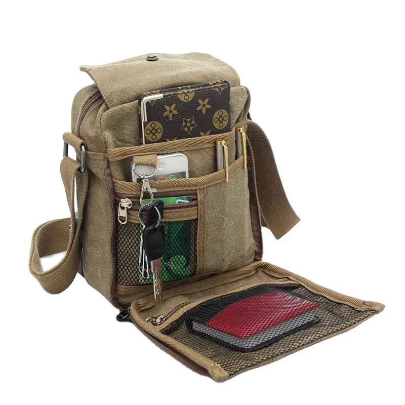 Retro men's casual Korean canvas bag shoulder bag outdoor multi-function travel small messenger bag for men