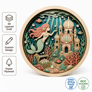 Scatola Ombra 3D Personalizzata con Sirena per Decorazione Murale |   Decorazioni per la cameretta dei bambini a tema Castello Sotto il Mare |   Compensato di Pioppo Stratificato |   Regalo per Bambini - Product Image 1