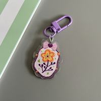 Porte-clés en acrylique personnalisé avec motif floral brillant imprimé UV pour la décoration de sacs à main