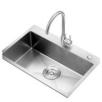 Évier de cuisine multifonctionnel fait main en acier inoxydable et laiton, à cuve unique, avec un trou, style Mid-Century Modern