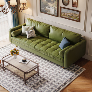 Leather Sofa Straight Row Three Seater Tufted Genuine Leather Living Room Furniture - Product Image 3